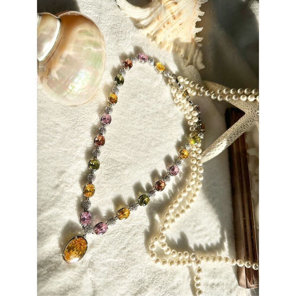 Gorgeous oval canary and multicolor cubic zirconia statement necklace  - Picture 12 of 12